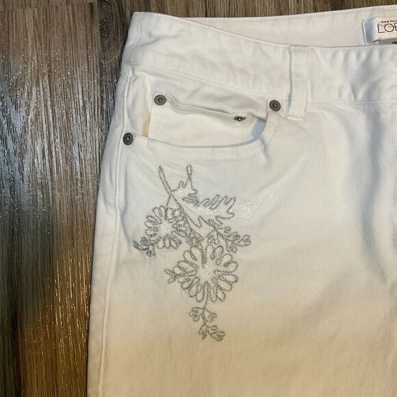 Ann Taylor LOFT White Denim Jeans Embroidery Floral Stretch Straight Leg Size 10 - Picture 2 of 9